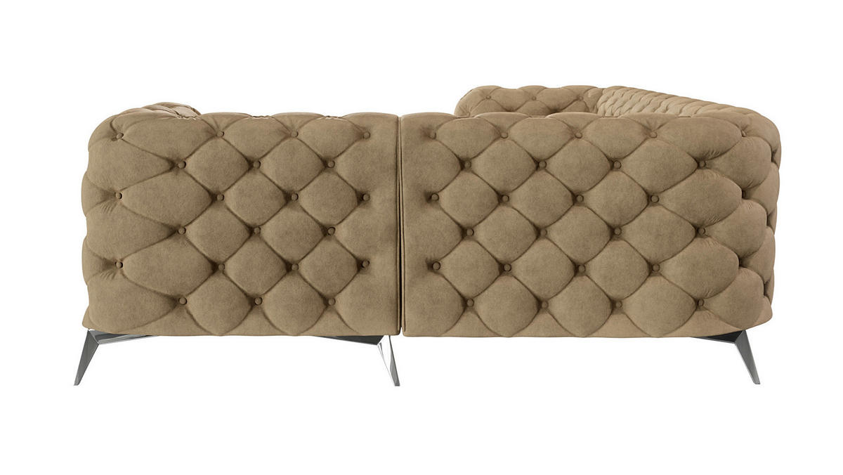 ECKSOFA Chesterfield Laura Beige Samt, Ottomane rechts - Beige/Silberfarben, Holz/Textil (264/204cm) - S-Style Möbel