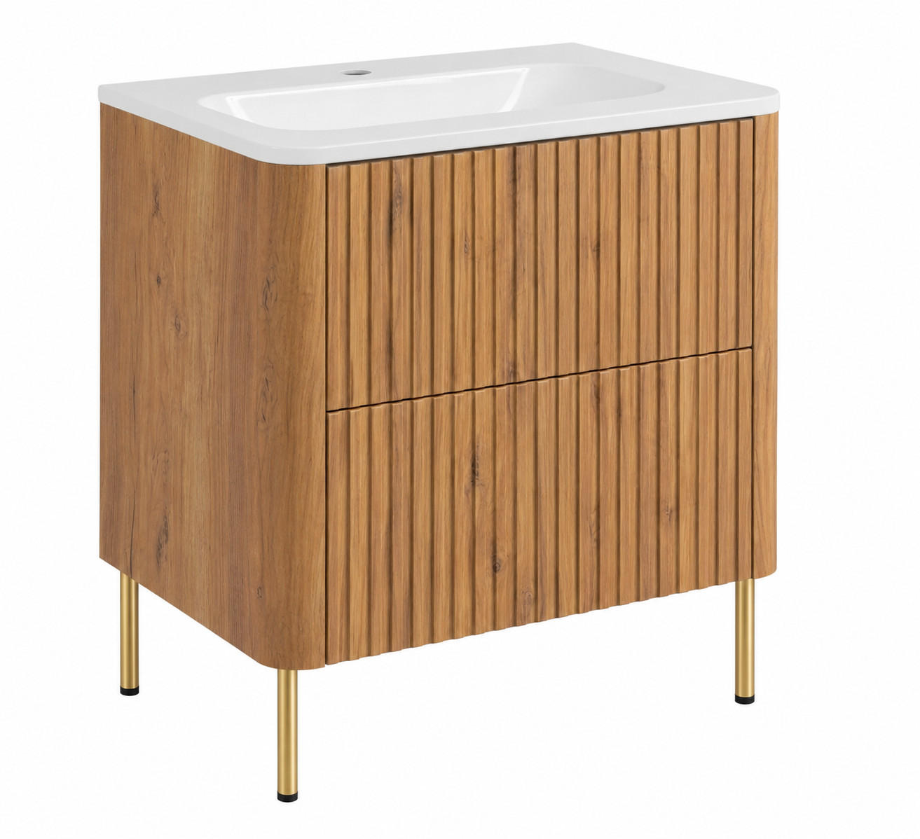 BADEZIMMERSCHRANK: Craft-Eiche, mit Waschbecken, Beine Gold, 60,7 x 44,4 x 64,9 cm - Eichefarben/Goldfarben, Holzwerkstoff (60.3/63.4/43.7cm) - 3XE LIVING