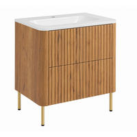 BADEZIMMERSCHRANK: Craft-Eiche, mit Waschbecken, Beine Gold, 60,7 x 44,4 x 64,9 cm - Eichefarben/Goldfarben, Holzwerkstoff (60.3/63.4/43.7cm) - 3XE LIVING