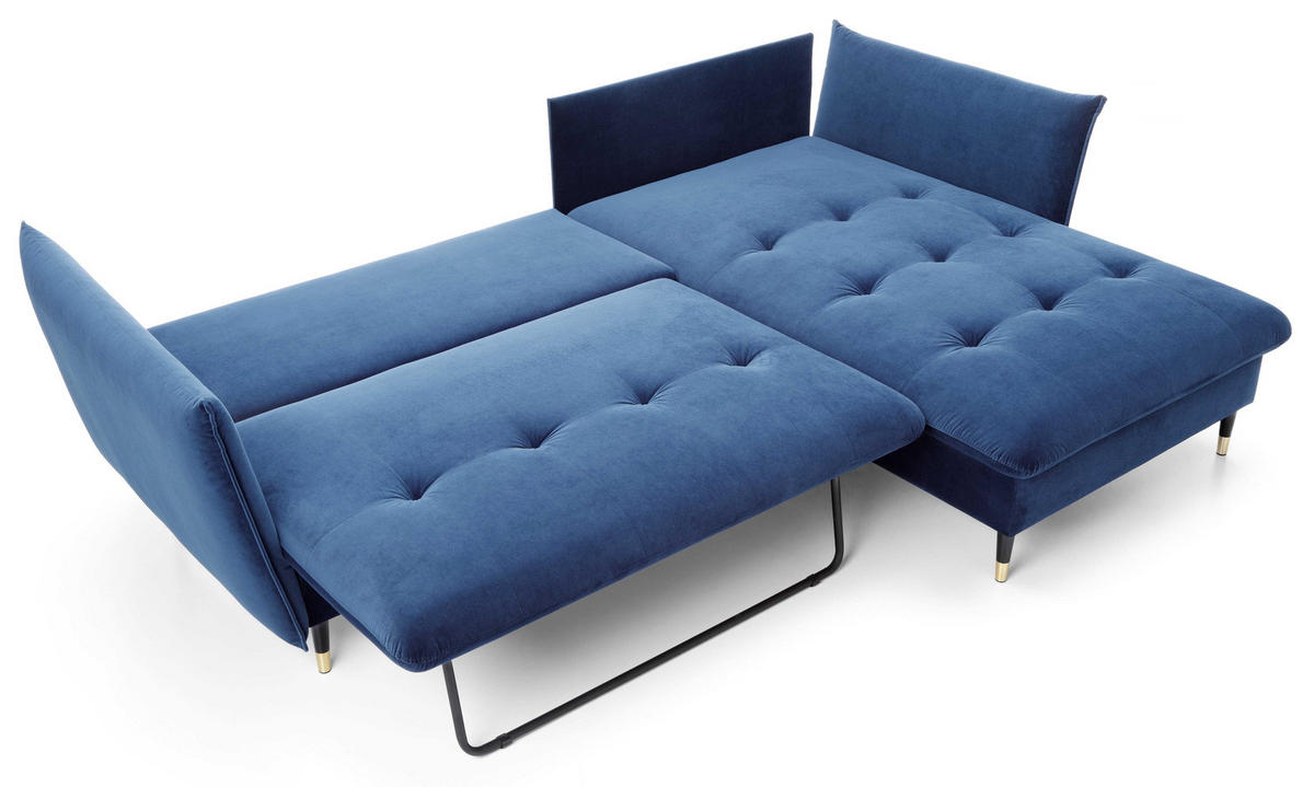 ECKSOFA 260 cm Sagir mit Schalffunktion, Bettkasten, Rechts - Dunkelblau - Schwarz/Dunkelblau, Holz (258/167cm) - Emporius