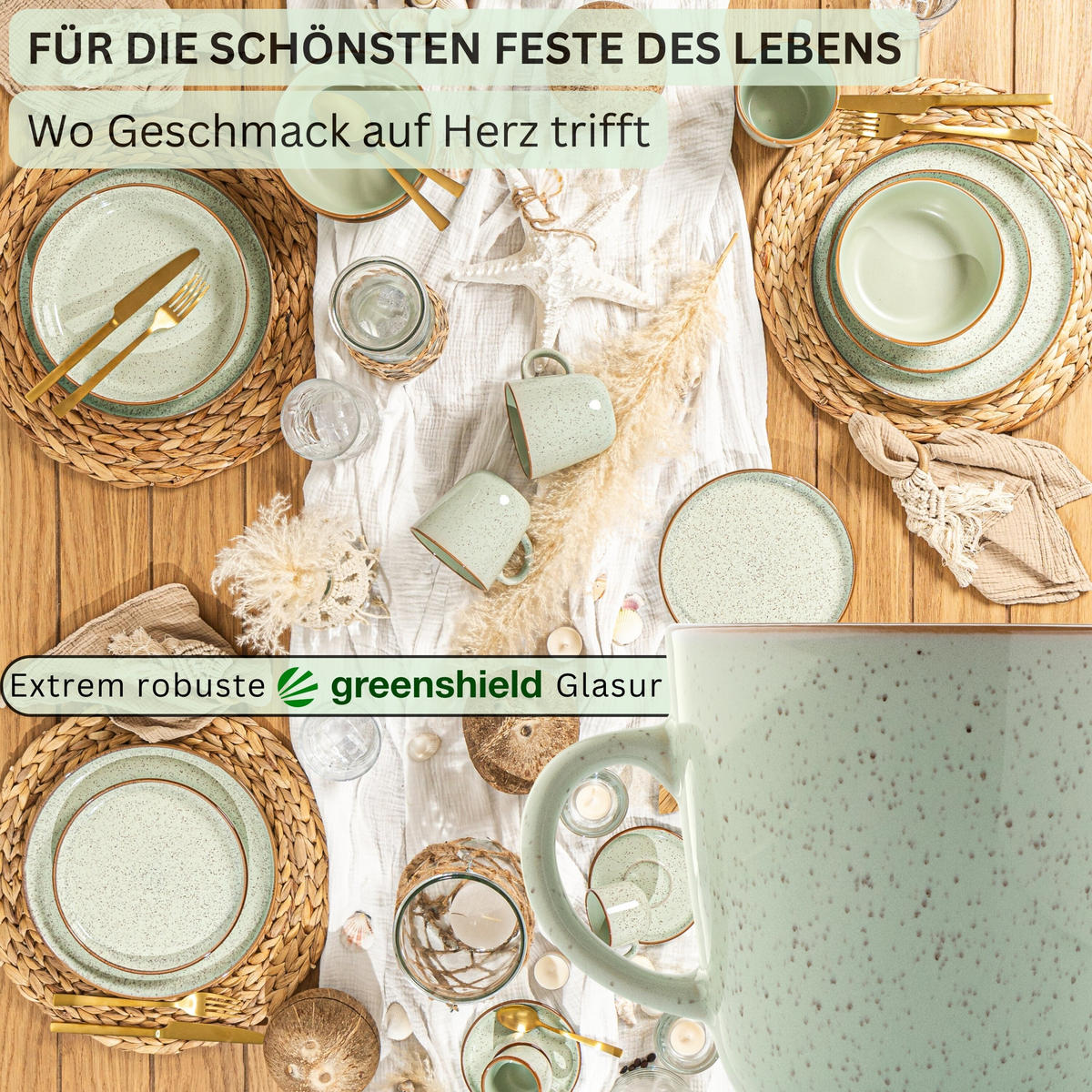 KAFFEEBECHER SET RIO MINZE- 4 teilig aus Steingut - Grün, Keramik (0.43L) - Sänger