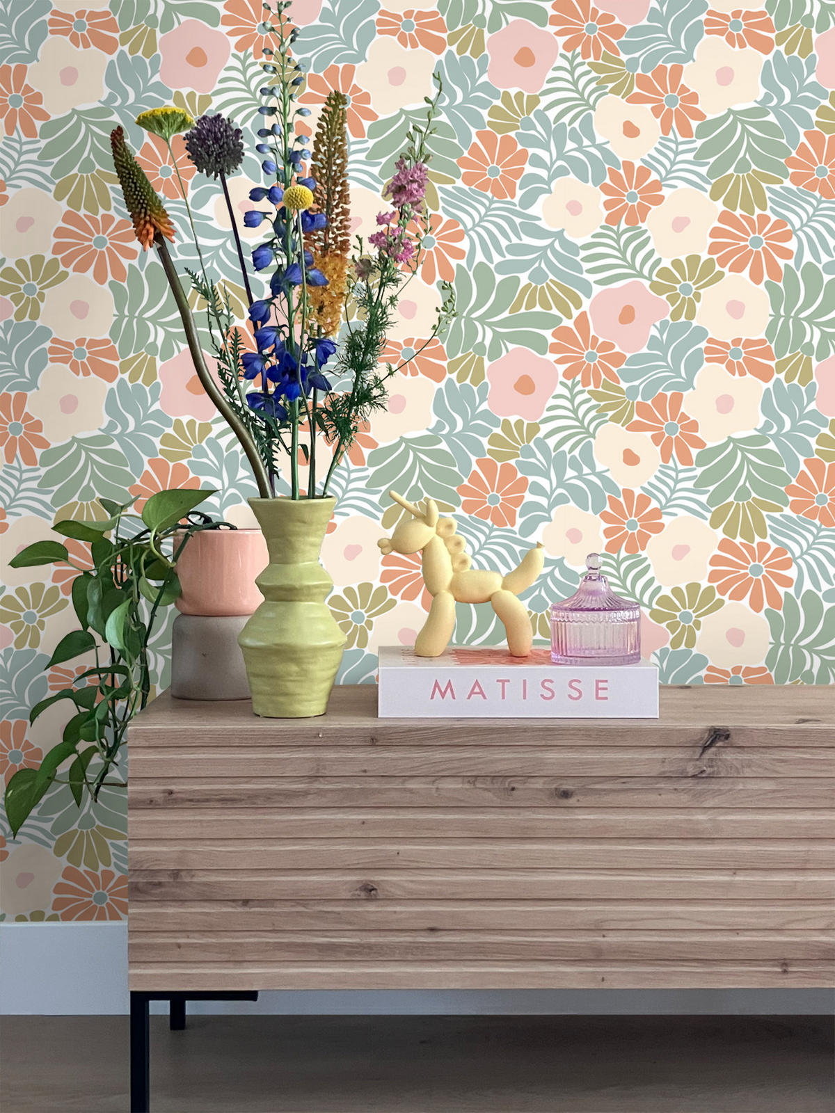 TAPETE Blumen im Matisse-Stil 53 cm x 10.05 m - Blau, Papier (53/1000cm) - ESTAhome