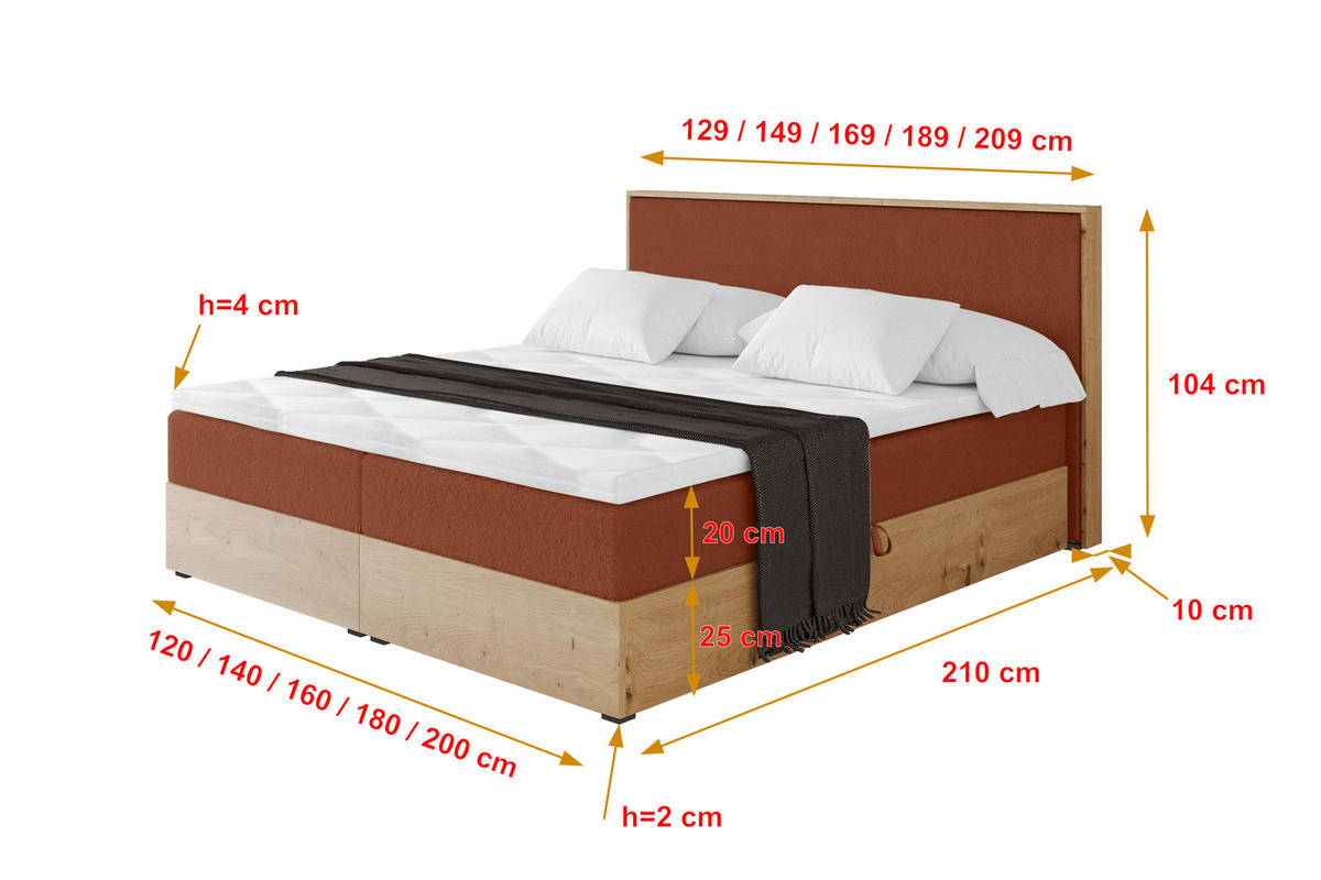 BOXBETT LOLLI9 - 140x200 - H4 Rot - Rot, Holzwerkstoff (140/200cm) - ALTDECOR