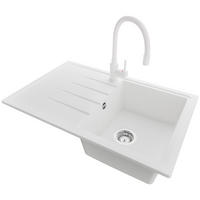 GRANITSPÜLE Mailand, 2-er set Weiß 78/50 cm 1 Becken + Küchenarmatur 38/14 cm + Ablauf-Set ab 45er Unterschrank - Chromfarben/Weiß, Kunststoff (78/19/50cm) - Primagran