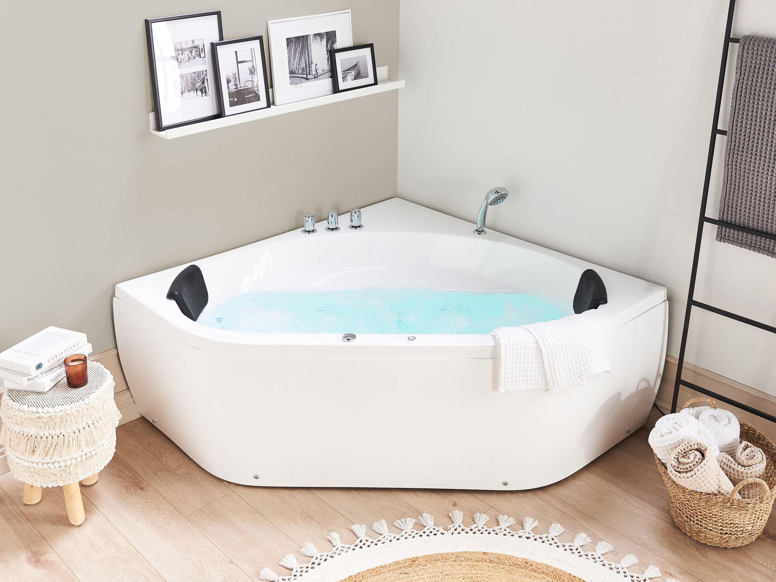WHIRLPOOL-BADEWANNE mit LED 140x140x55 cm weiß Meves - Weiß, Kunststoff (140/55/140cm) - Beliani
