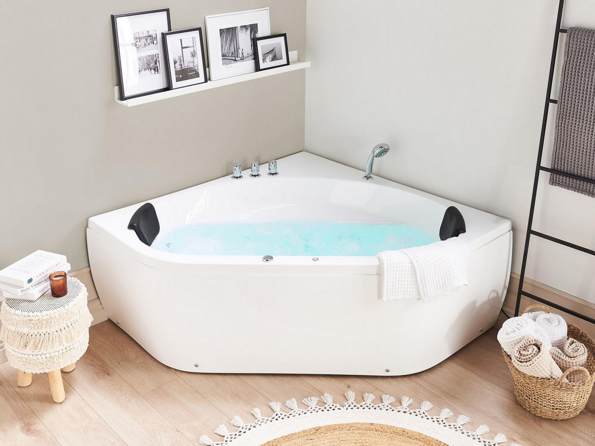 WHIRLPOOL-BADEWANNE mit LED 140x140x55 cm weiß Meves - Weiß, Kunststoff (140/55/140cm) - Beliani