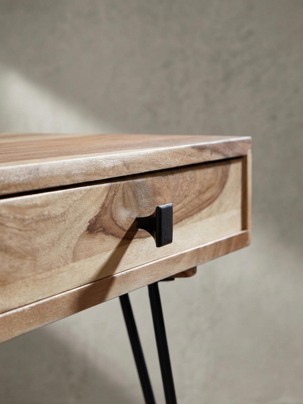 COUCHTISCH Massivholz mit Metallbeinen im Landhausstil, Akazie 60x110x40 cm - Schwarz/Akaziefarben, Holz/Metall (110/60/40cm) - KADIMA DESIGN