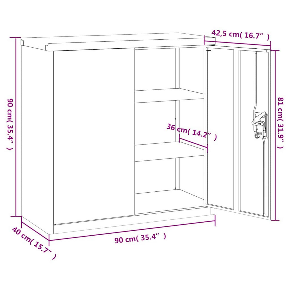 AKTENSCHRANK Mit 2 Türen Grau 90 Cm Stahl - Grau, Metall (40/90/90cm) - vidaXL