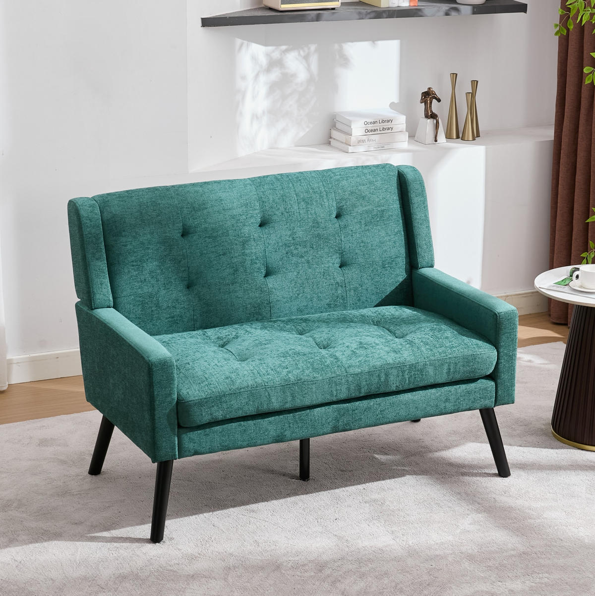 SITZBANK 2-Sitzer Leinenoptik mit Knopfheftung, Massivholzbeinen 119/75/88 cm Waldgrün - Waldgrün, Textil (75/88/119cm) - Redom