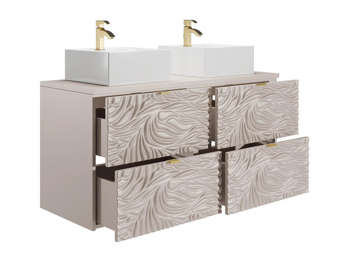 DOPPELWASCHTISCH - 120 cm x 46 cm - Holz, Platte - Beige - RINAREL - Beige, Holz (120/60/46cm) - Vente-Unique
