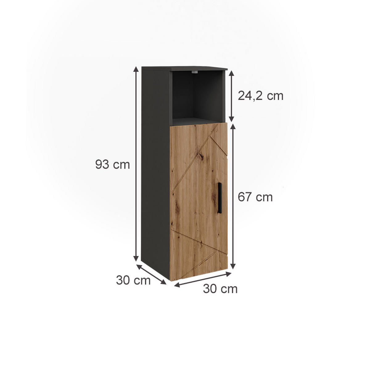 MIDISCHRANK Irma Anthrazit/Artisan 30 x 93 cm mit 1 Tür - Anthrazit/Eiche Artisan, Holzwerkstoff (30/93/30cm) - Vicco