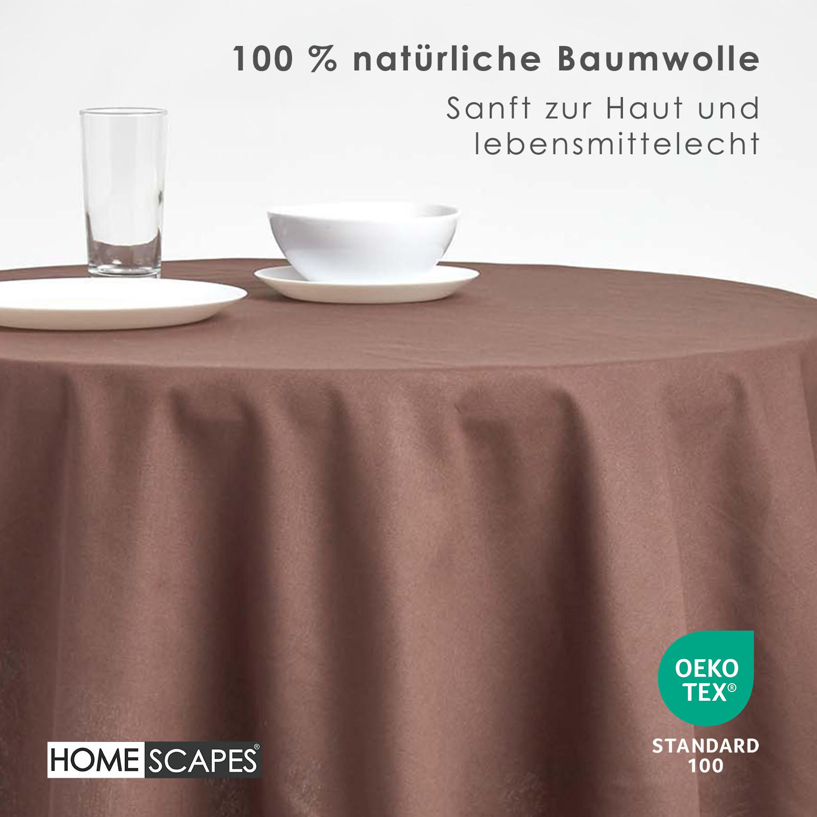 TISCHDECKE braun rund 178 cm, 100% Baumwolle - Braun, Textil (178/178cm) - Homescapes