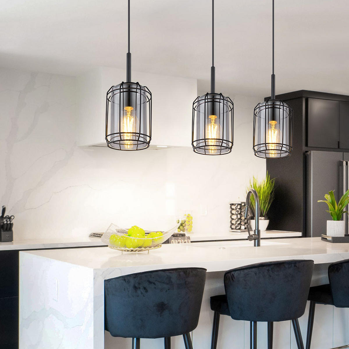 LED HÄNGELEUCHTE KAMMI Grau Rauchoptik - Grau, Glas (77/13/120cm) - Globo Lighting