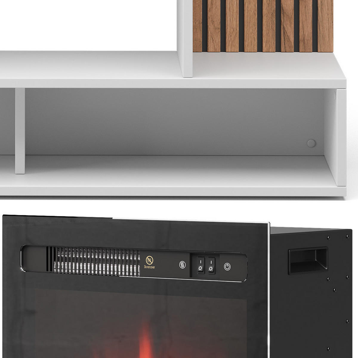 ELEKTROKAMIN Lynea Weiß 100 cm mit realistischem Flammeneffekt und Heizung 1800W - Weiß, Holzwerkstoff (100/80/25cm) - Vicco