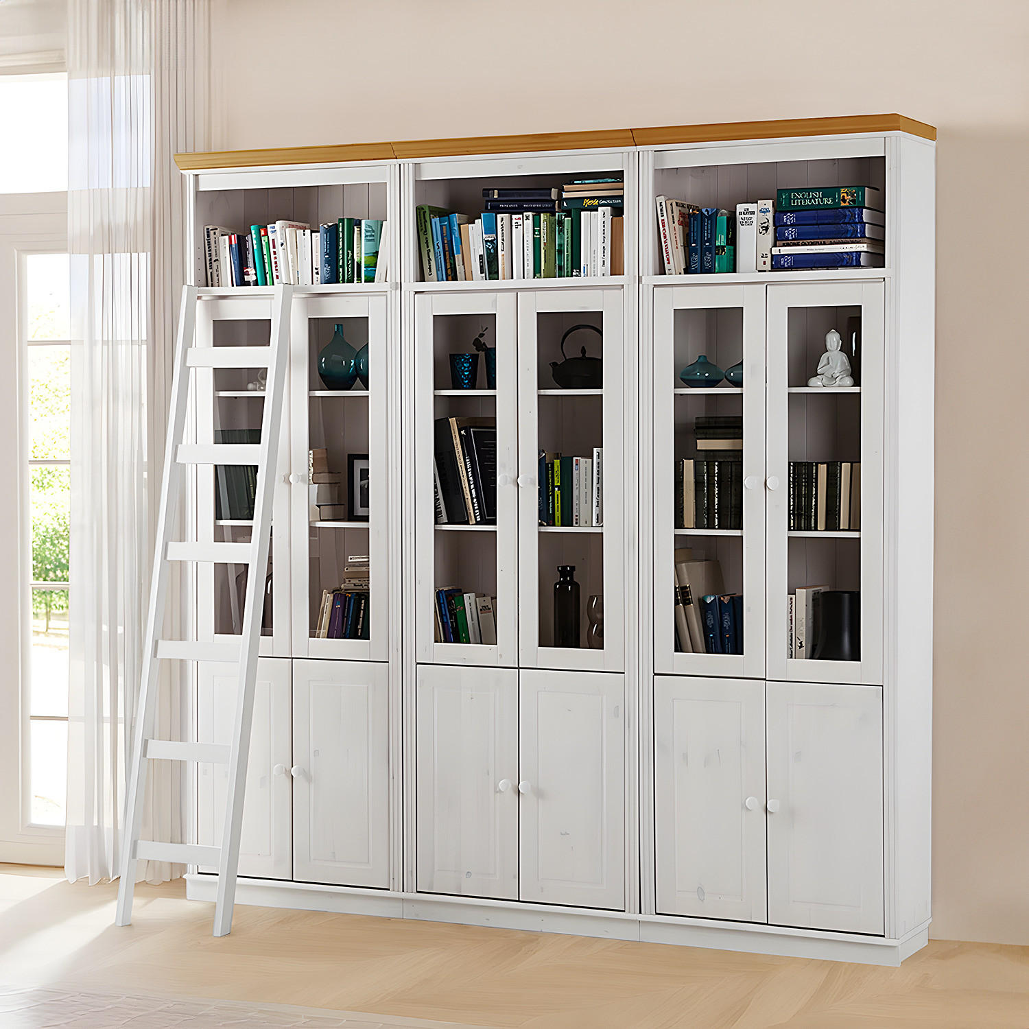 BÜCHERWAND - Kiefer massiv, Typ E - Weiß/Kieferfarben, Holz (222/223/37cm) - home24