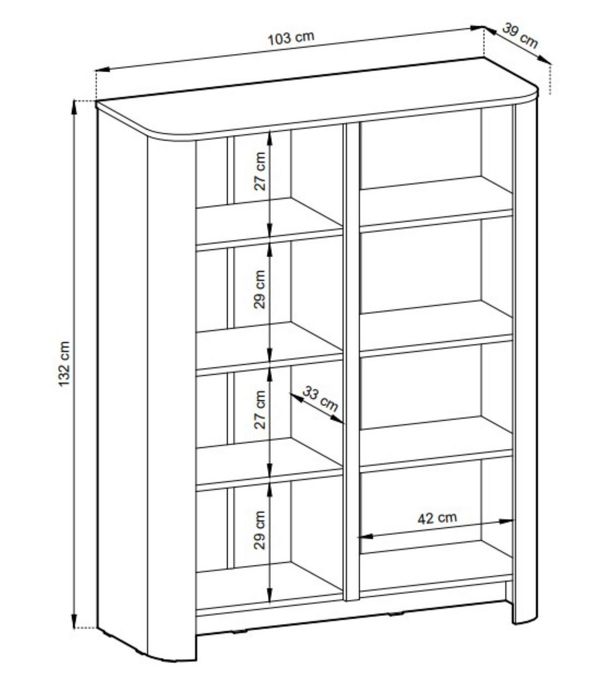 HIGHBOARD Fari Kaschmir, Viertürige Hochkommode - Kaschmir/Schwarz, Holzwerkstoff (103/132/39cm) - Bettso