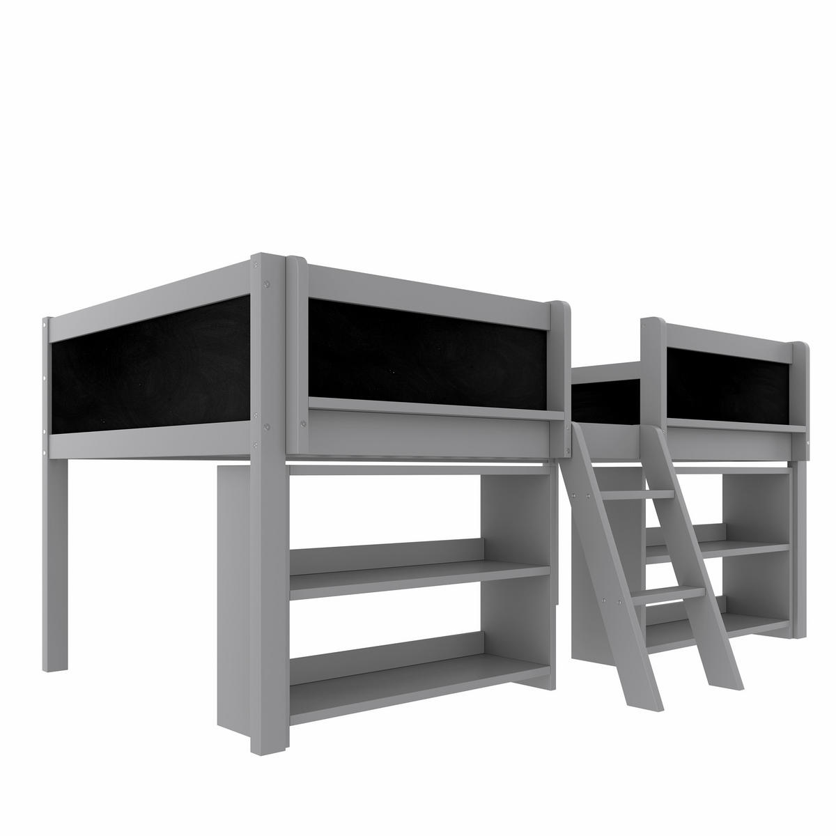 HOCHBETT 90/200 cm DE-04802, mit Ablagefächern und Zeichentafel in Grau - Grau, Holz/Holzwerkstoff (90/200cm) - ComfortXL