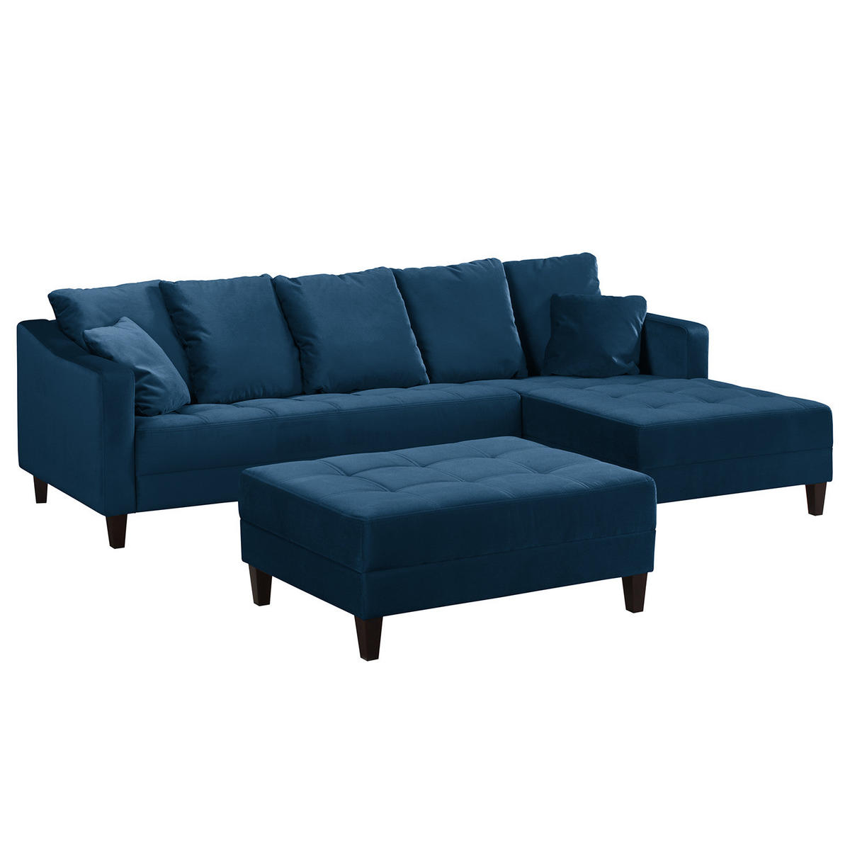 ECKSOFA mit Ottomane - Samt - Petrol, Textil (254/165cm) - home24