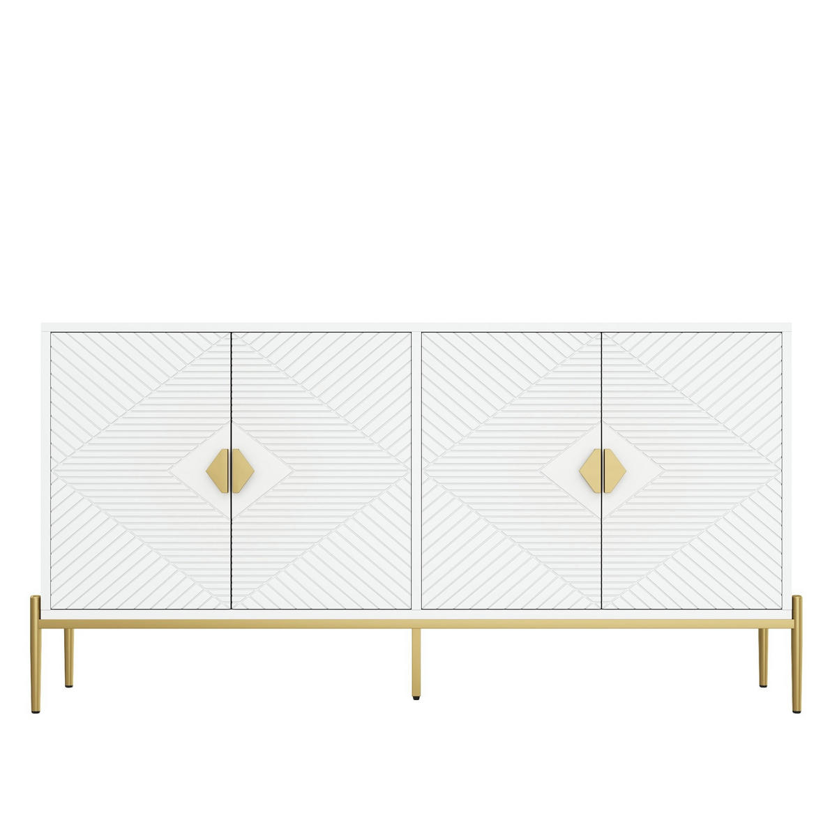 SIDEBOARD 162/40/80 cm in Weiß mit 4 Türen und goldfarbenen Metallakzenten - Weiß, Holzwerkstoff (162/80/40cm) - BEAOK