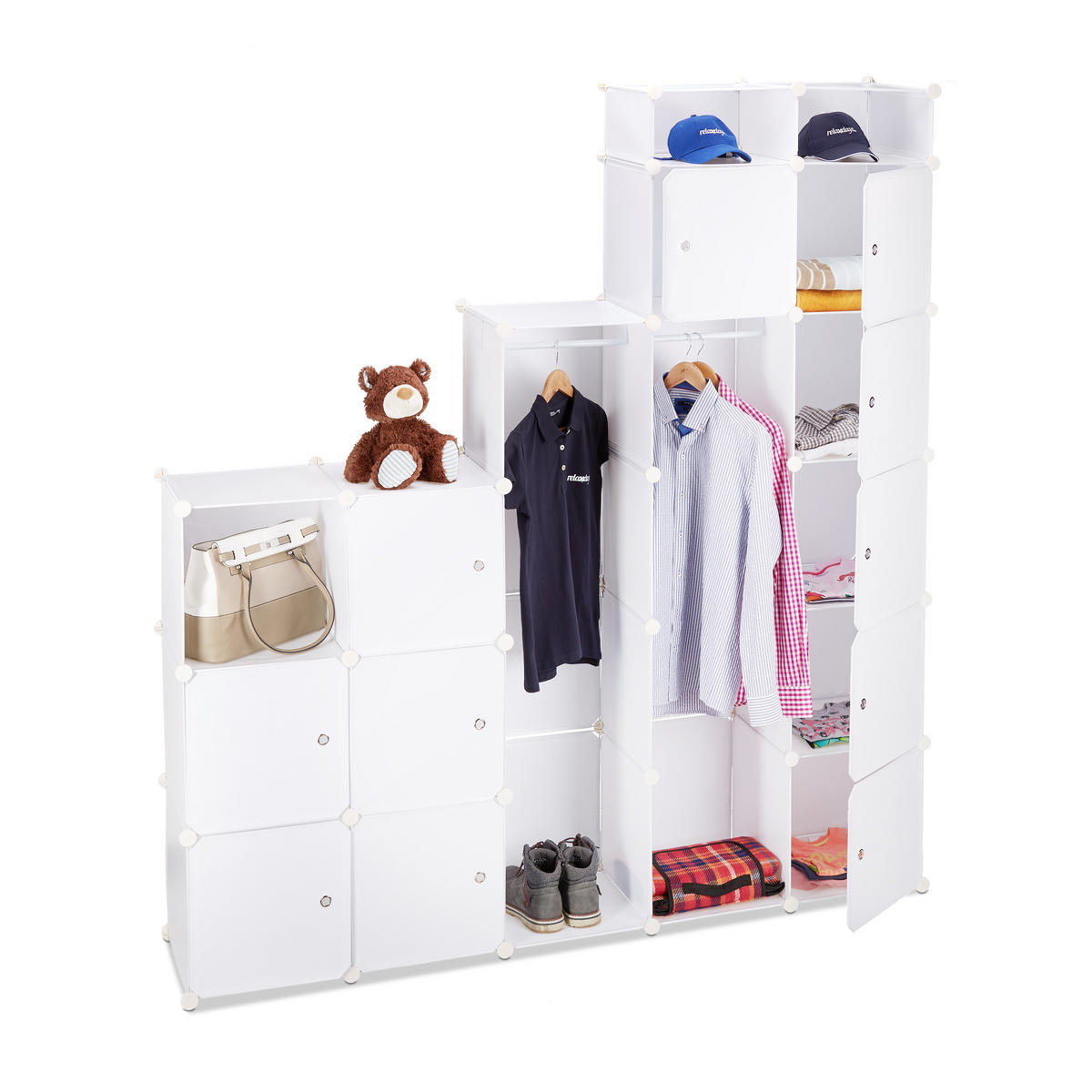 KLEIDERSCHRANK Stecksystem - Weiß, Kunststoff/Metall (145/198/36.5cm) - Relaxdays