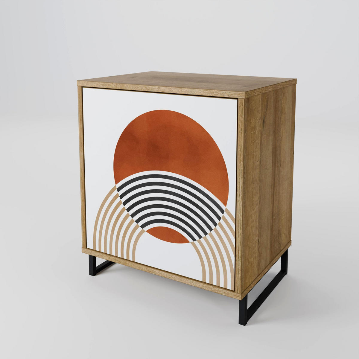 SIDEBOARD CIRCLE RHYTM, Eichefarben, 57,5x42x72,5 cm, Schwarze Metallfüße - Eichefarben/Multicolor, Holzwerkstoff/Metall (57.5/72.5/42cm) - SpaceRebels