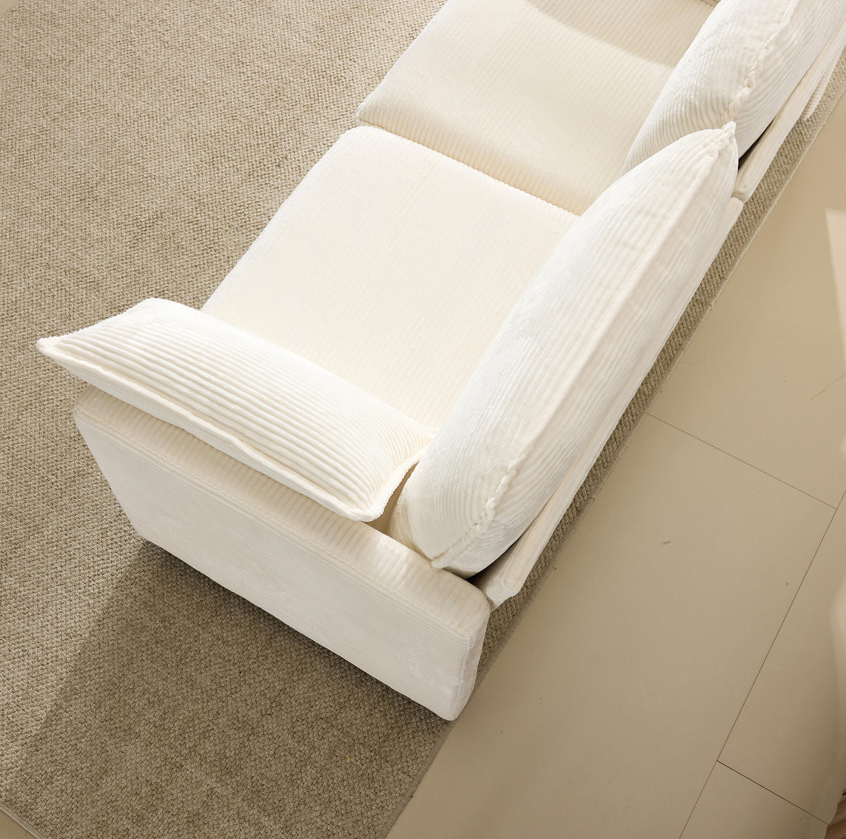 SOFA 2-Sitzer Kord Weiß Holzgestell - Weiß, Holzwerkstoff (167.5/85/75cm) - Meubliv