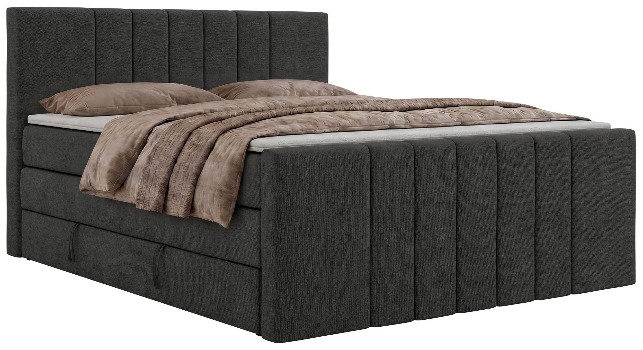 MKS POSTEL BOXSPRING INERO DUO KING 140/200 - Tmavě šedá Strukturovaná látka - Topper T25 - H3