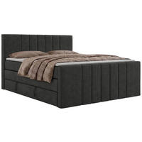 BOXSPRINGBETT INERO DUO KING 180/200 - Dunkelgrau Stukture - Topper Visco - H3 - Dunkelgrau/Schwarz, Kunststoff/Textil (180/200cm) - MKS