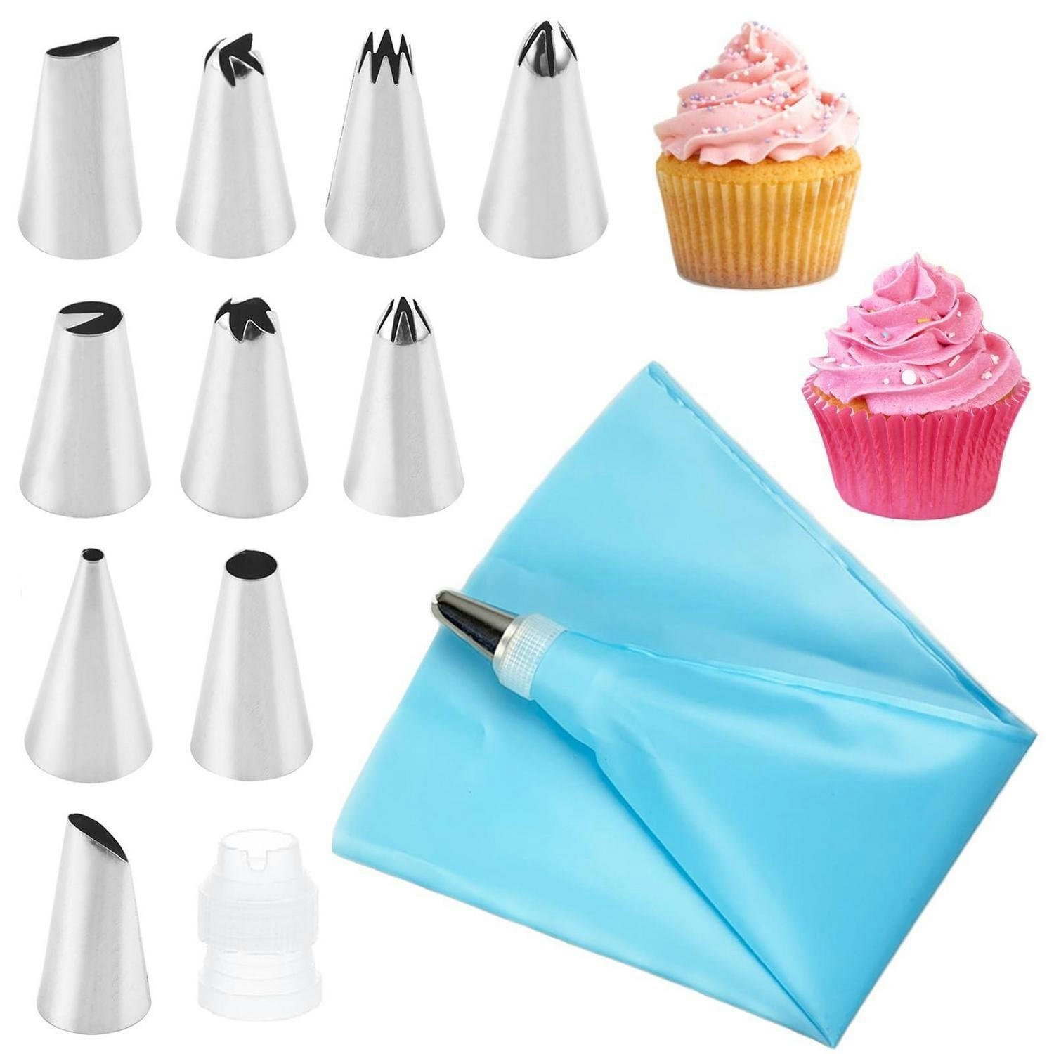 SPRITZBEUTEL-SET 12-teilig Silikon wiederverwendbar mit Edelstahldüsen - Hellblau, Kunststoff (17/3.1/30.5cm)