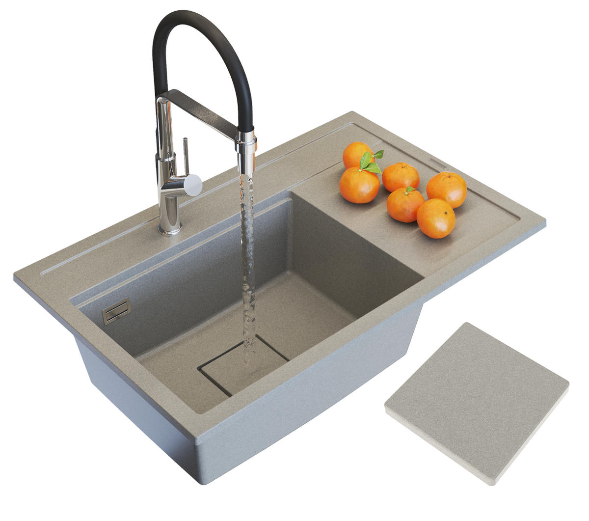 KÜCHENSPÜLE Rendo mit Siphon Batterie - Beige, Kunststoff/Stein (51/22/81cm) - Granitan