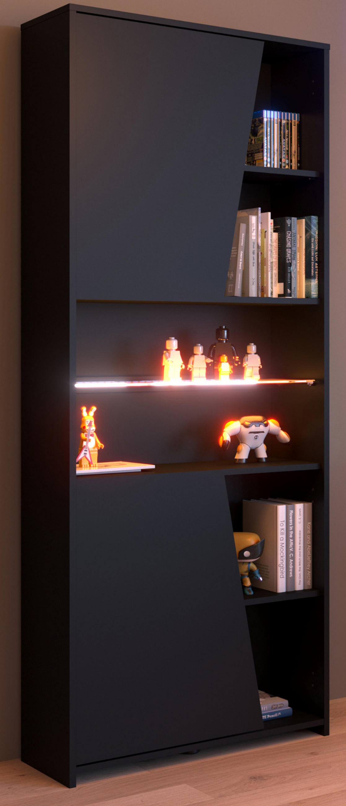 JUGENDZIMMER Gaming Set mit Schreibtisch und Schrank inkl. LED - Schwarz, Glas/Holzwerkstoff (220/180/62cm) - Parisot Meuble