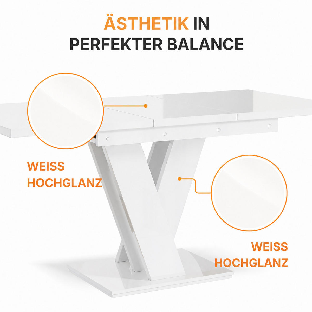 ESSTISCH Ausziehbar 120-160 cm Weiß glänzend - Weiß Hochglanz, Holzwerkstoff (160/80/75cm) - Home Collective