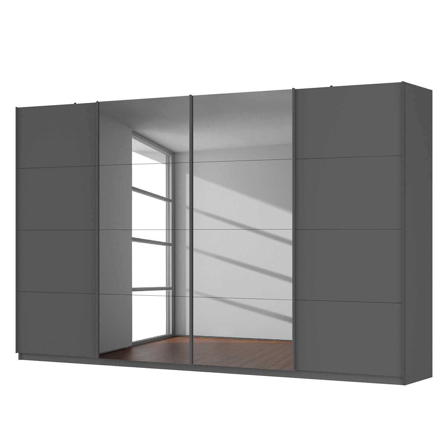 SCHWEBETÜRENSCHRANK - Graphitfarben, Glas/Holzwerkstoff (360/222/68cm) - home24