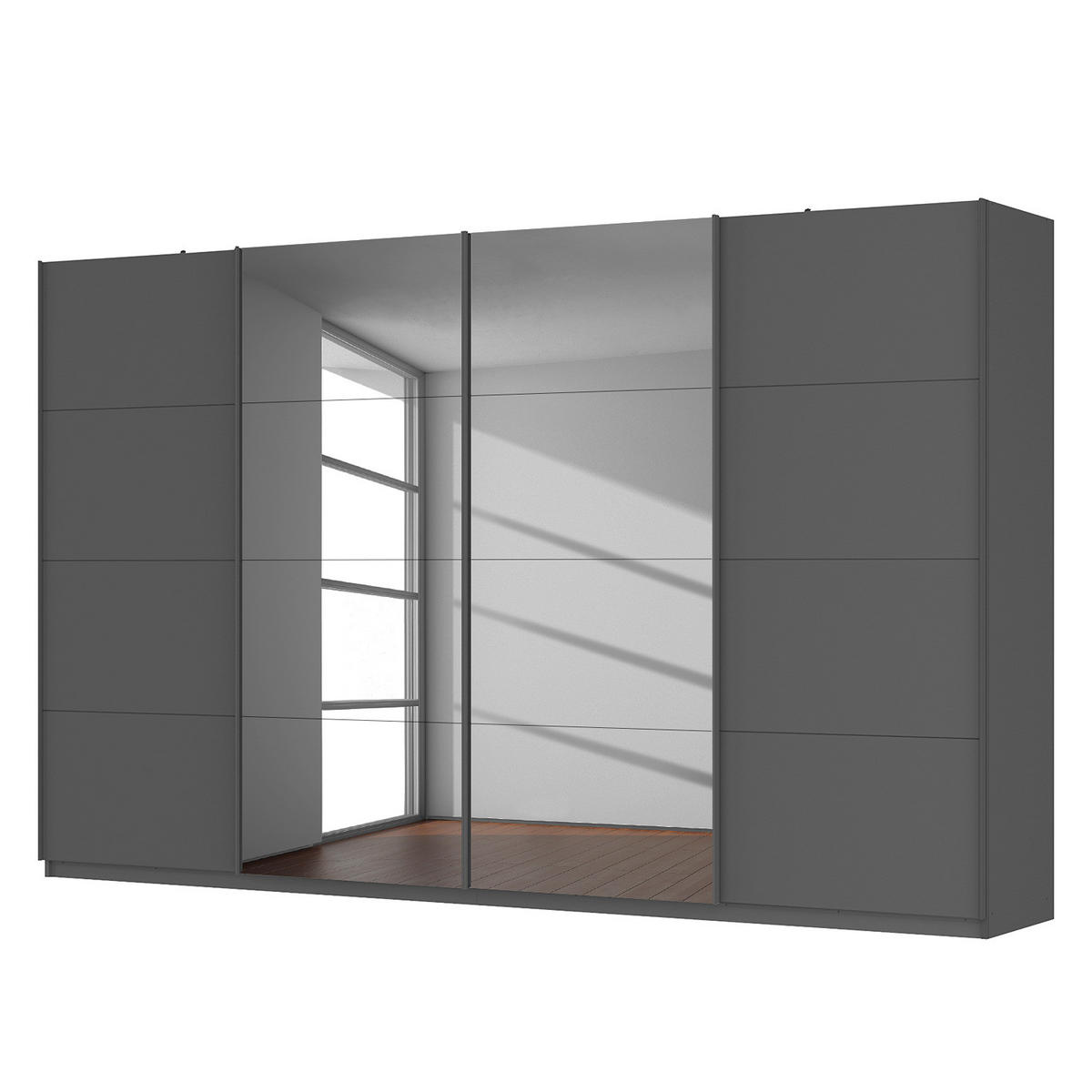 SCHWEBETÜRENSCHRANK - Graphitfarben, Glas/Holzwerkstoff (360/222/68cm) - home24