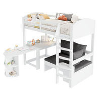 HOCHBETT mit Schreibtisch 90/200 cm in Weiß – mit Sofa, Stauraum und Leiter - Weiß, Holzwerkstoff (90/200cm) - BEAOK