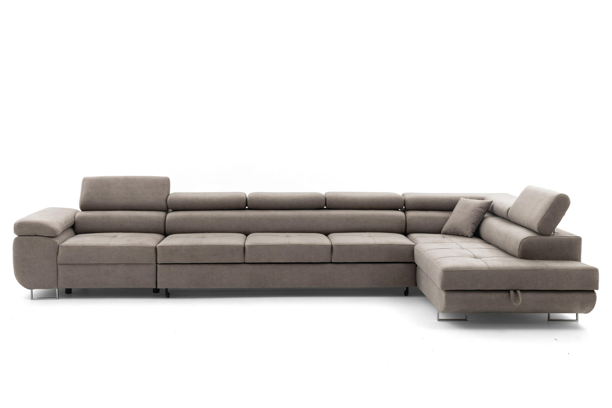 ECKSOFA WILD XXL Rechts mit Schlaffunktion 125x240 Velours Beige - Beige/Silberfarben, Holz/Textil (200/400cm) - Muffo