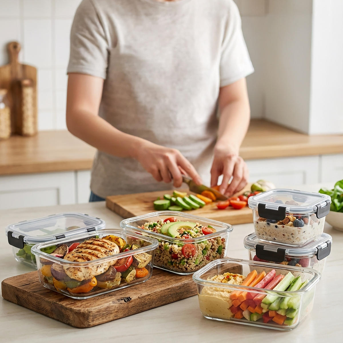 SADA 10 sklenených dóz - priehľadné, plast/sklo - Relaxdays