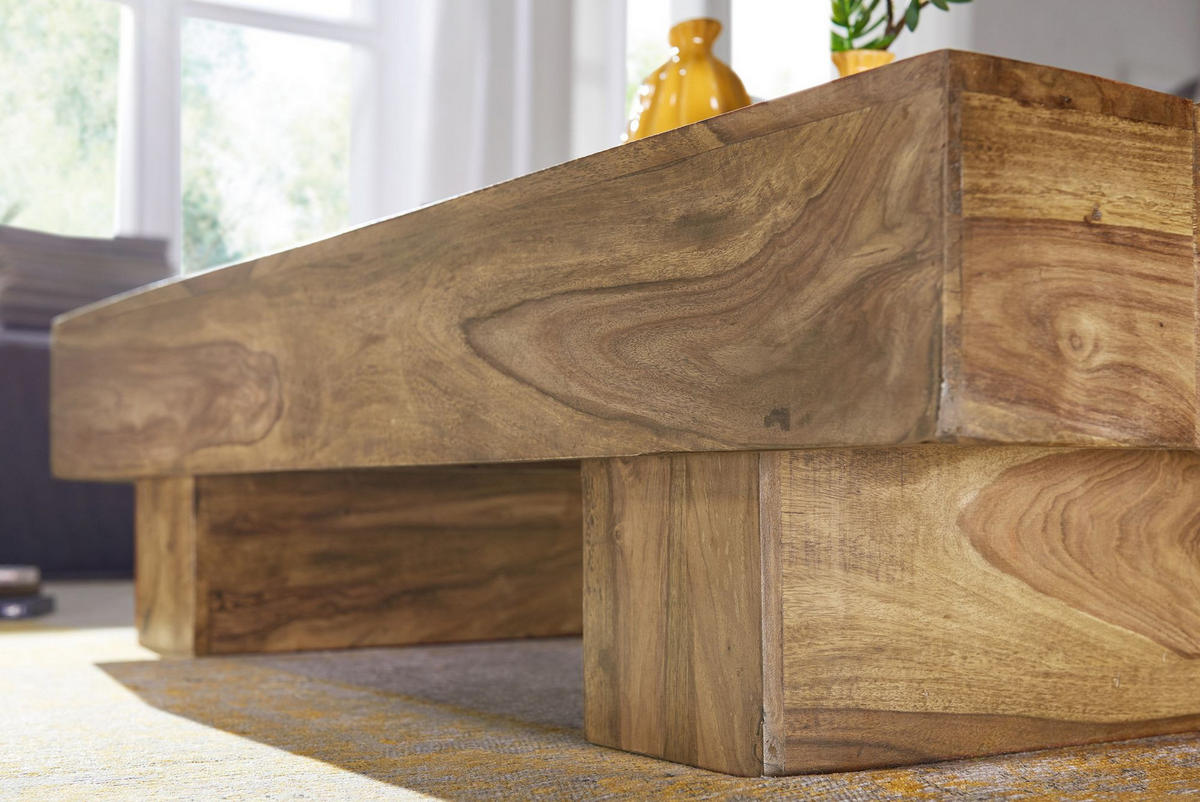 COUCHTISCH aus Massivholz, handgefertigt, pflegeleicht, aus Akazienholz und Edelholz, Beige 120x45x30 cm - Beige, Holz (45/120/30cm) - KADIMA DESIGN