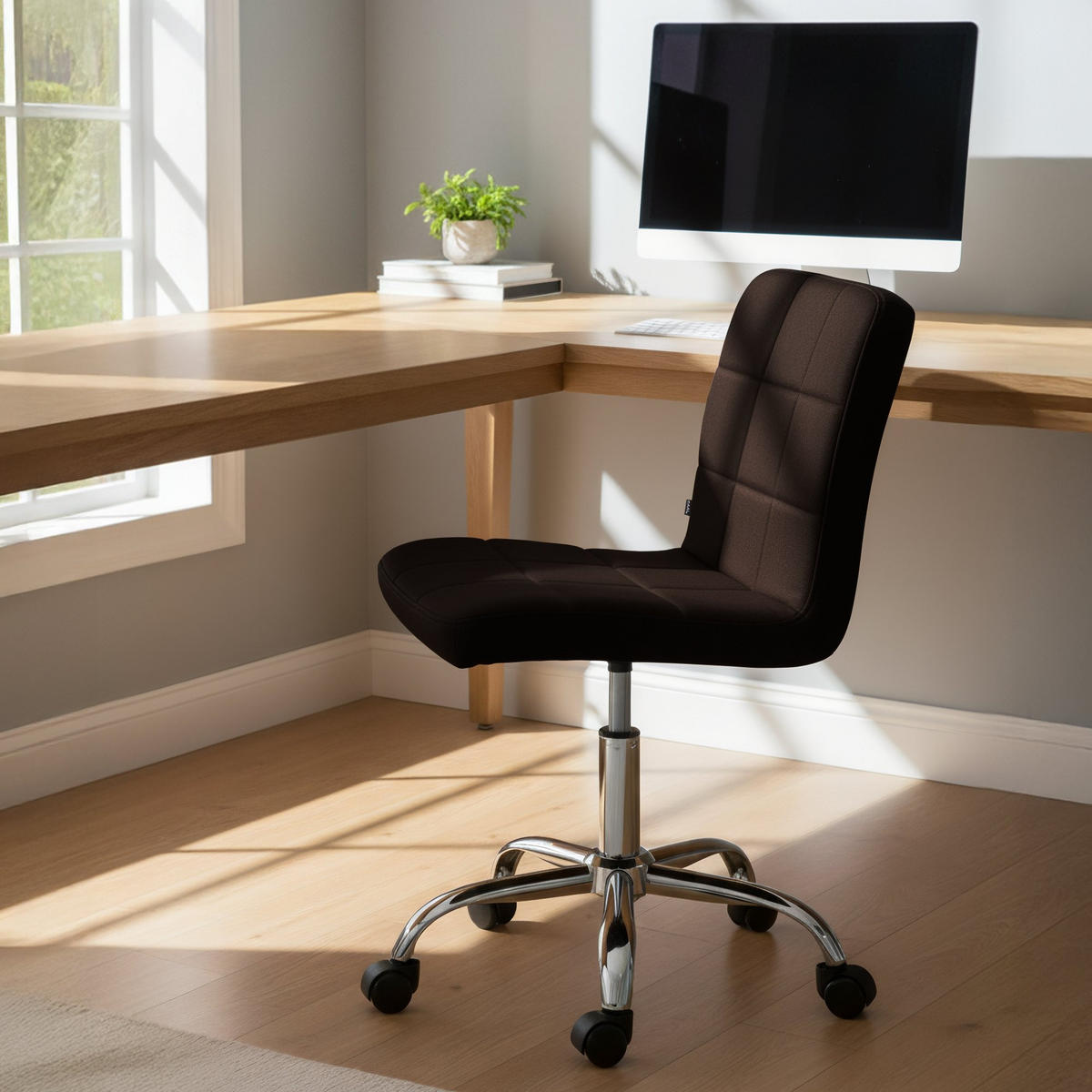 DREHSTUHL Stoff Dunkelgrau - Chromfarben/Dunkelgrau, Textil/Metall (47/93/56cm) - CLP