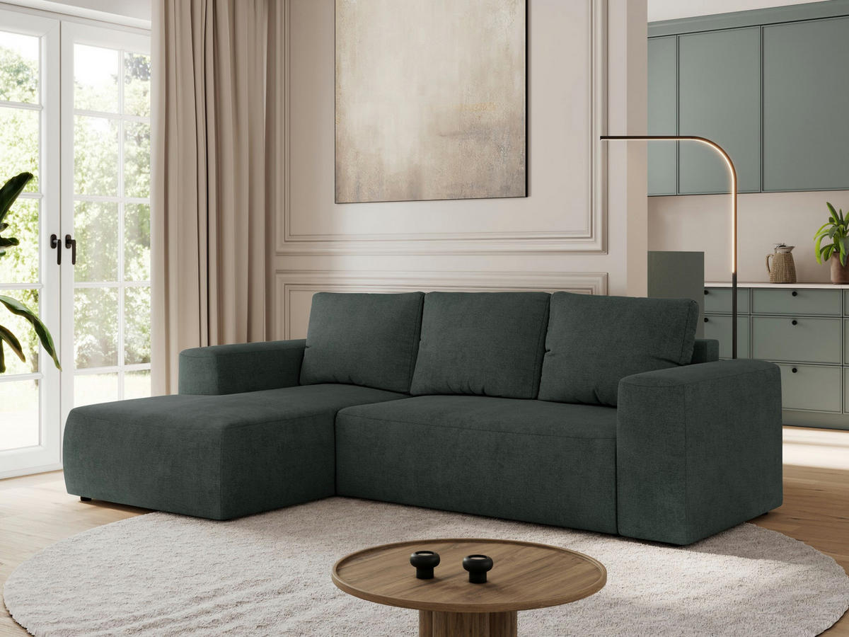ECKSOFA TRENTINO L Dunkelgrau Stukture - Links - Dunkelgrau/Schwarz, Textil (266/164cm) - MKS