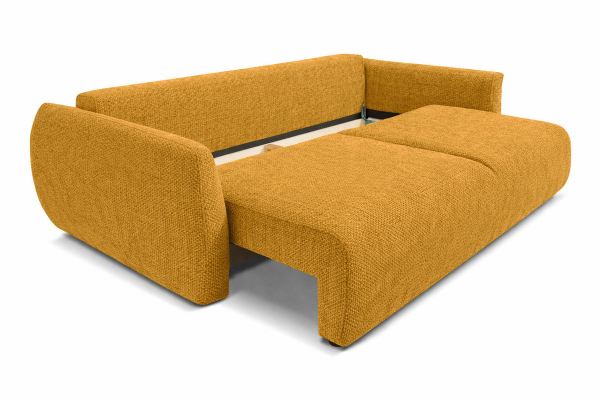 SOFA Mit Schlaffunktion Und Bettkasten, Chenille-Stoff Flow, Gelb, Zephira - Gelb, Holz (238/87/140cm) - Kaiser Möbel
