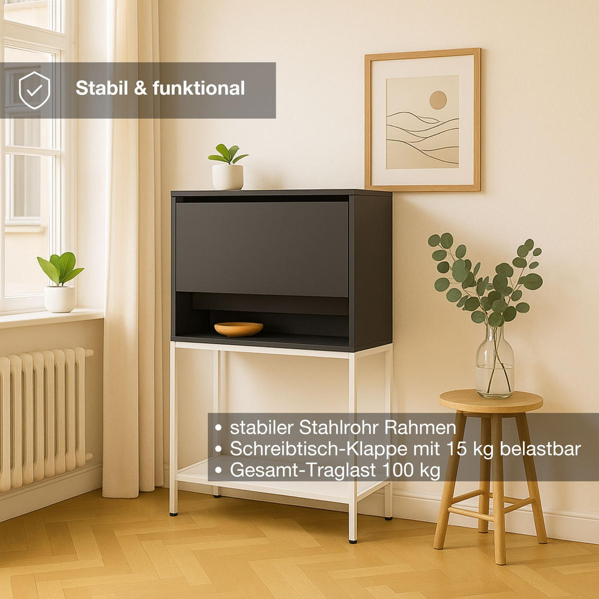 SEKRETÄR Cubas Basic Schwarz Signalweiß - Schwarz/Weiß, Holz/Metall (36/80/115.6cm) - ASSMANN