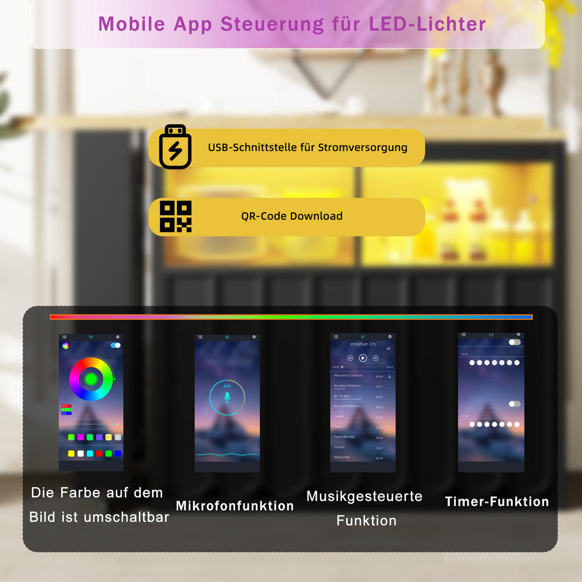 BARTISCH Ausziehbar 135-205cm LED Stauraum Schwarz - Schwarz, Glas (39/135/100cm) - FLIEKS