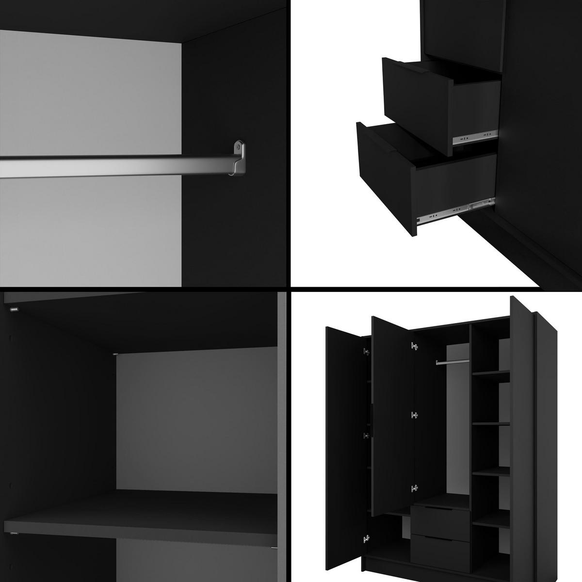 KLEIDERSCHRANK mit Flügeltüren KOLIN 150x200cm Schwarz - Schwarz, Holzwerkstoff (150/200/51cm) - ALTDECOR