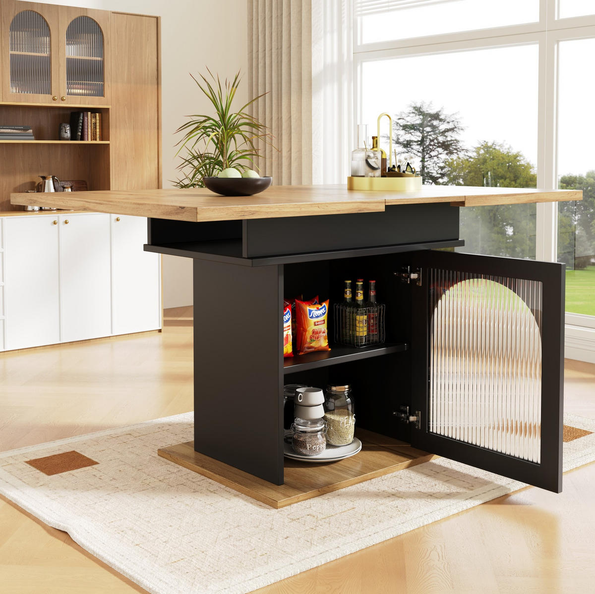 ESSTISCH aus MDF mit Regenbogenglas & Ablage, ausziehbar 110-140/80/76 cm, Schwarz - Schwarz, Holzwerkstoff (140/80/76cm) - Redom