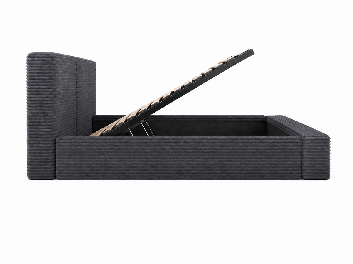 POLSTERBETT Nara Anthrazit 200/200 cm mit Bettkasten - Anthrazit, Textil/Metall (200/200cm) - wonello