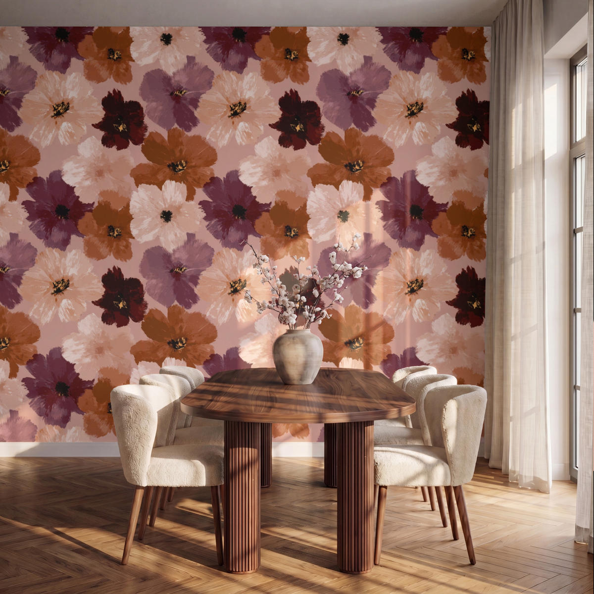 TAPETE - Blumen - Abstrakt - Erdtöne - 350x280 cm - Multicolor, Papier (350/280cm) - OnlyWow