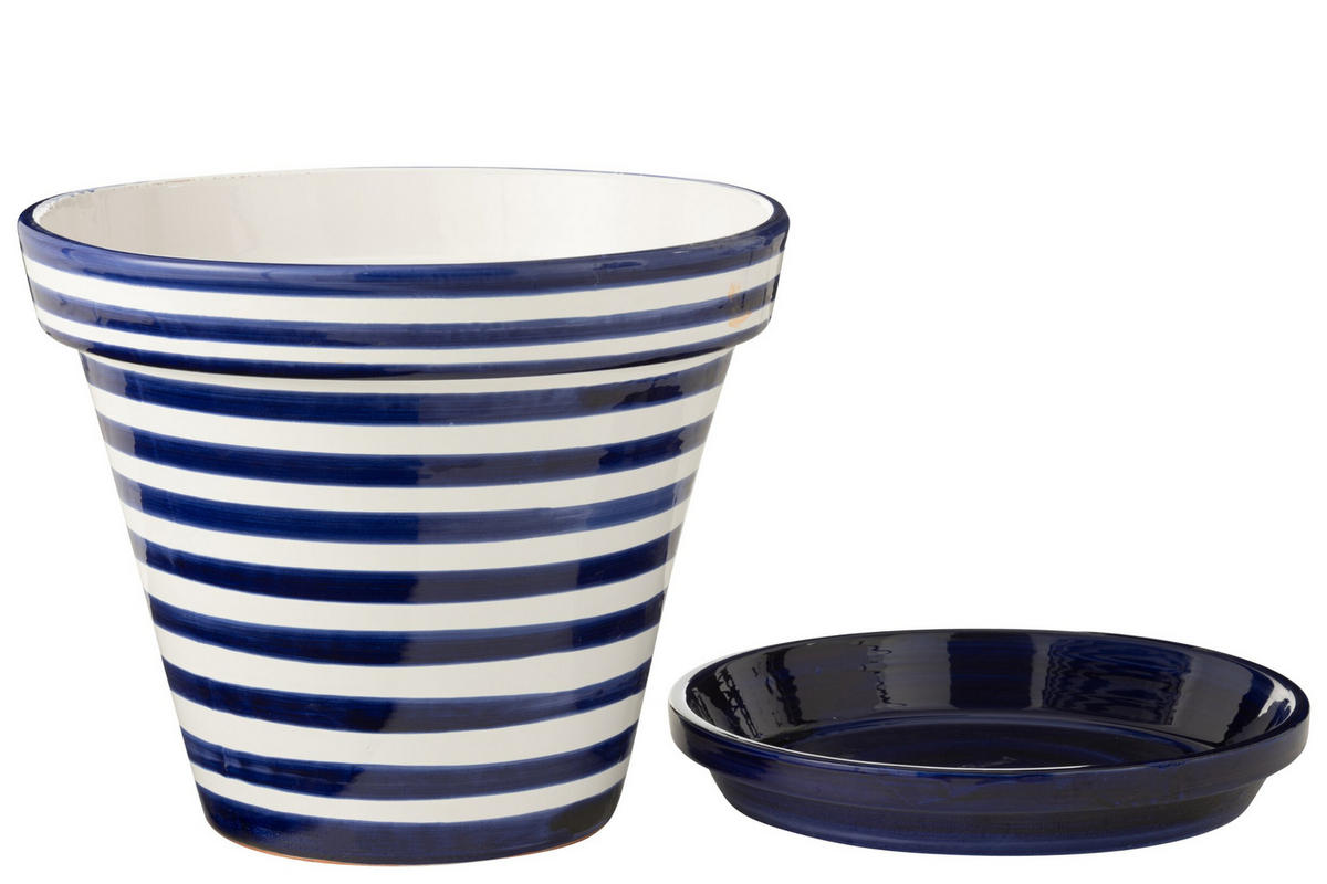 BLUMENTOPF GRANADA STRIPES - Töpferei - Blau - XL - Ø 50 cm - Multicolor, Keramik (50/40cm) - J-Line