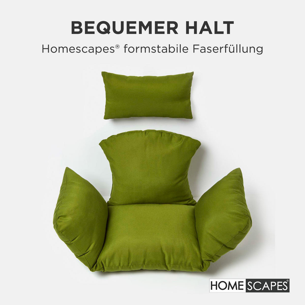 KISSEN für Hängesessel – wetterfest mit Kopfstütze - Grün, Textil (110/15/112cm) - Homescapes