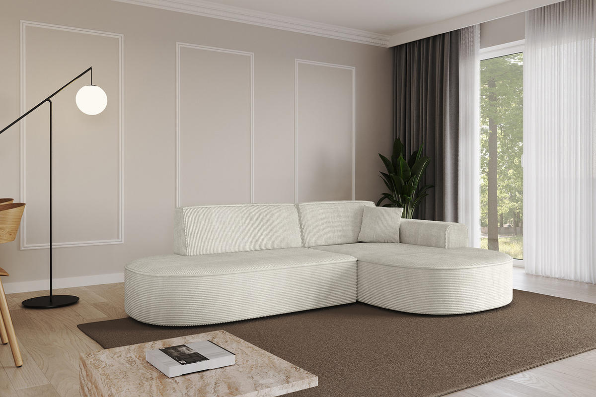 ECKSOFA Ottomane Rechts MARI-L1 - 232x163x73,5 cm Hellgrau Cord - Hellgrau/Schwarz, Holzwerkstoff/Kunststoff (234/163cm) - ALTDECOR